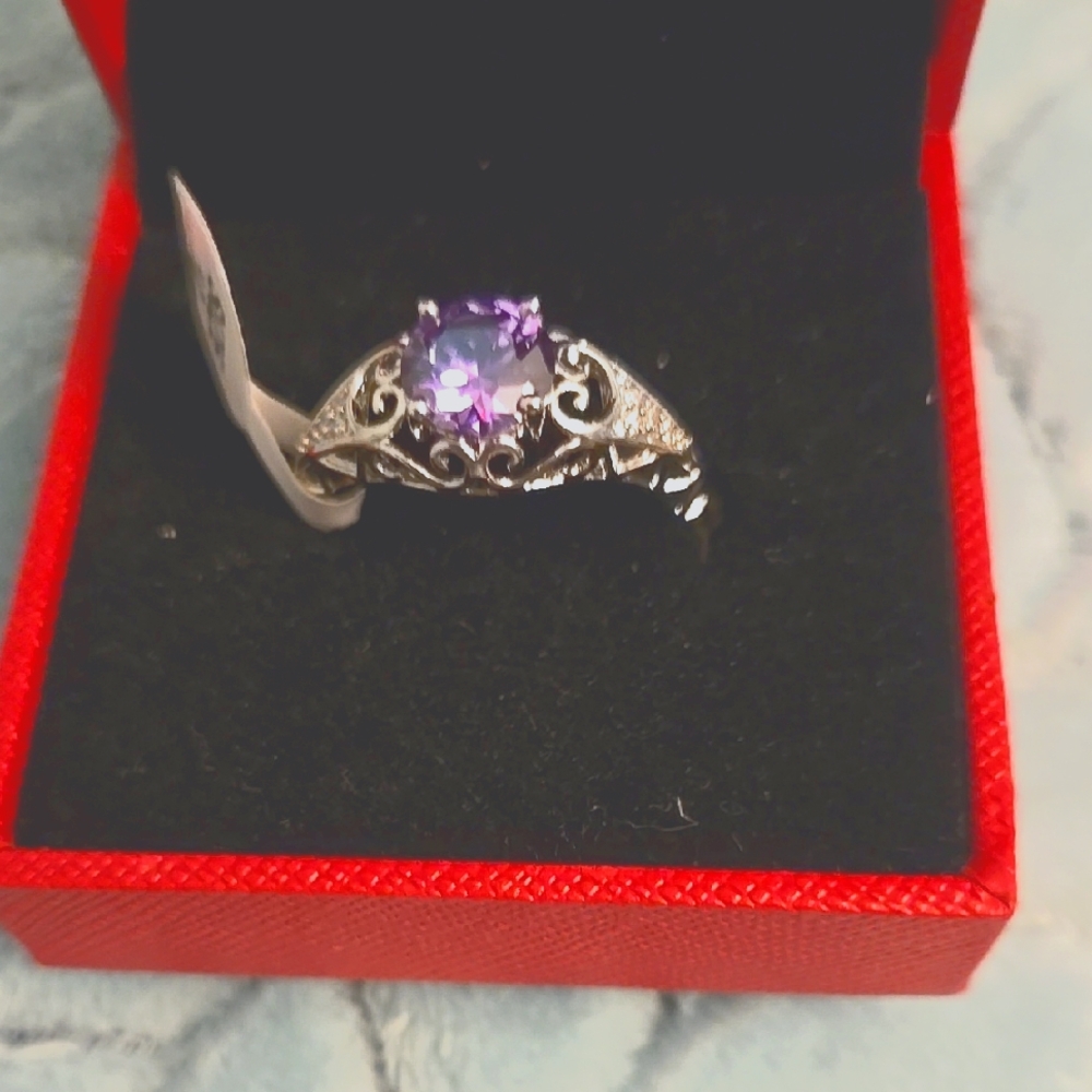 Elegant 9.25 Sterling and Purple Stone Ring